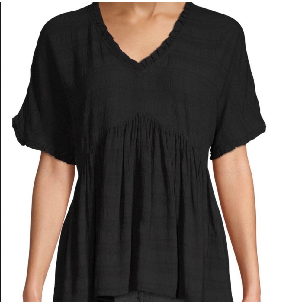 Time and Tru Black Peplum Blouse Textured Top